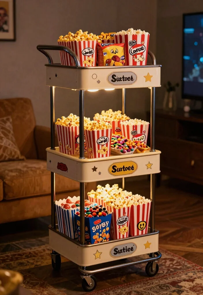 12 Basement Snack Bar Ideas for Family Hangouts 6. Movie Snack Cart 0