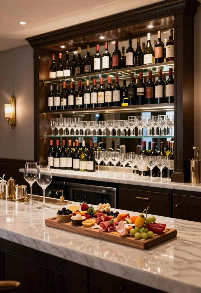 12 Basement Snack Bar Ideas for Family Hangouts 8. Elegant Wine and Snack Bar 0