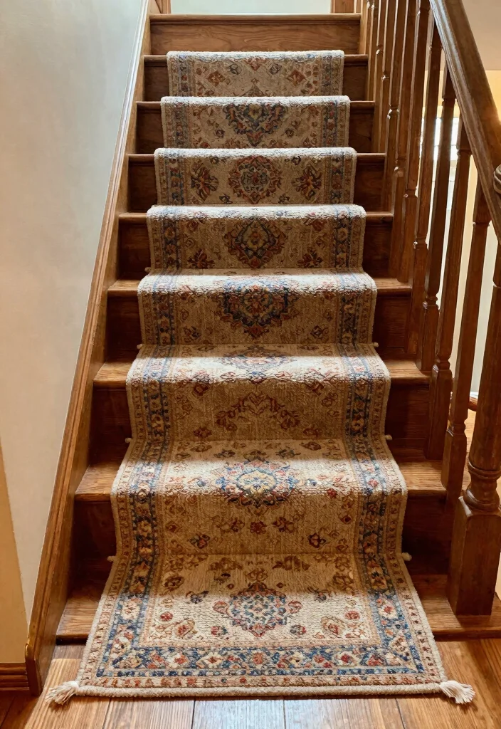 12 Basement Stairway Ideas to Improve Flow and Lighting 6. Cozy Rugs for Comfort 0