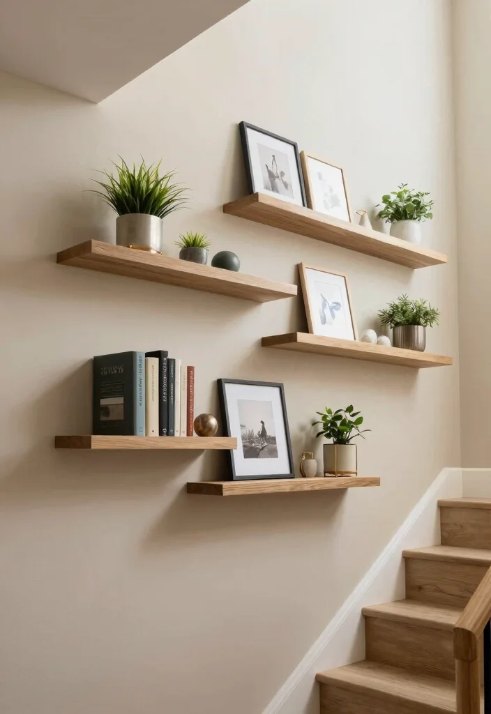 12 Basement Stairway Ideas to Improve Flow and Lighting 9. Shelving for Decorative Display 0