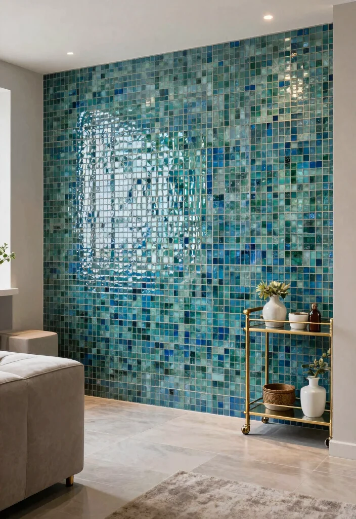 12 Basement Tile Floor Ideas for Easy Maintenance 3. Stylish Glass Mosaic Tiles 0