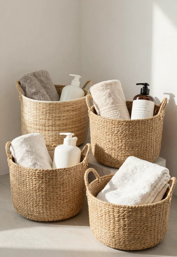 12 Bathroom Organization Ideas for Small Spaces 12. Minimalist Baskets for Storage 0