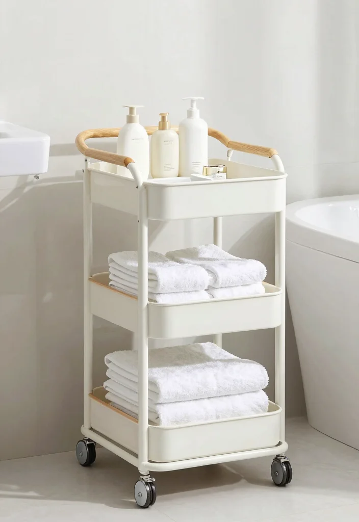 12 Bathroom Organization Ideas for Small Spaces 7. Slim Bathroom Trolley 0