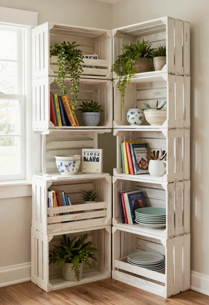 12 DIY Kitchen Organization Ideas on a Budget 3. Upcycled Crate Shelving 0