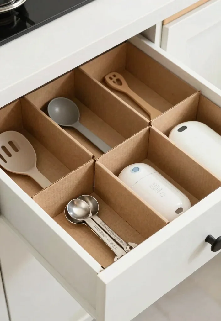 12 DIY Kitchen Organization Ideas on a Budget 6. Drawer Dividers from Cardboard 0