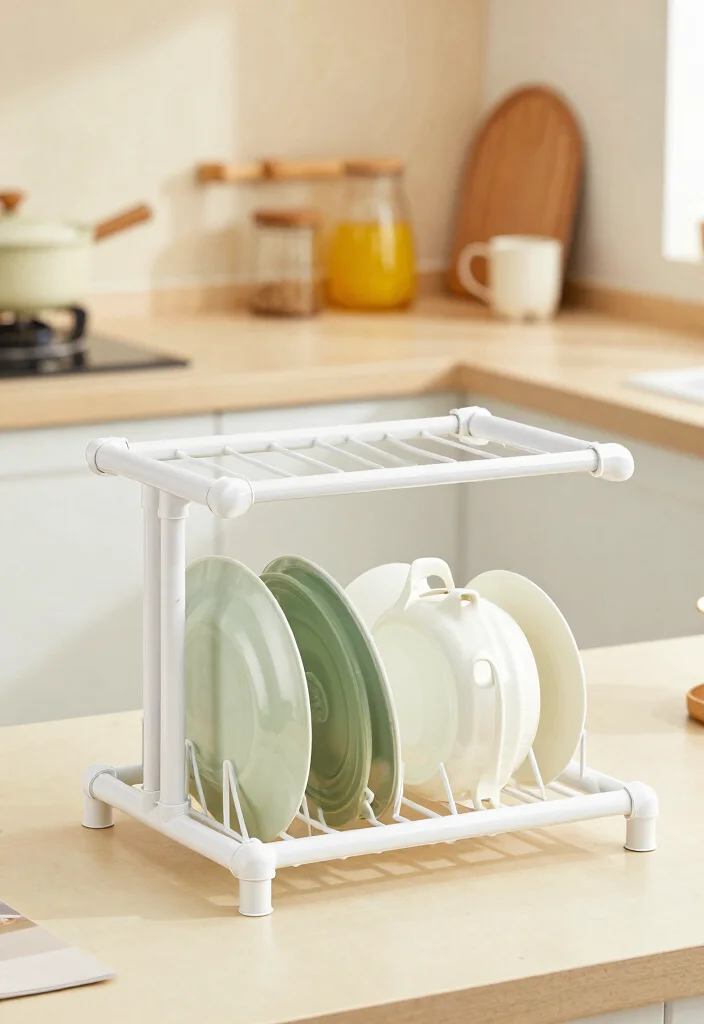 12 DIY Kitchen Organization Ideas on a Budget 9. DIY Dish Rack from PVC Pipes 0
