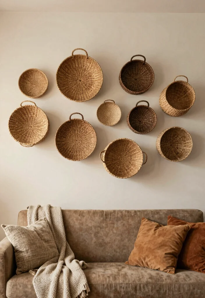 12 Family Room Wall Decor Ideas for Cozy Homes 5. Woven Baskets as Wall Decor 0