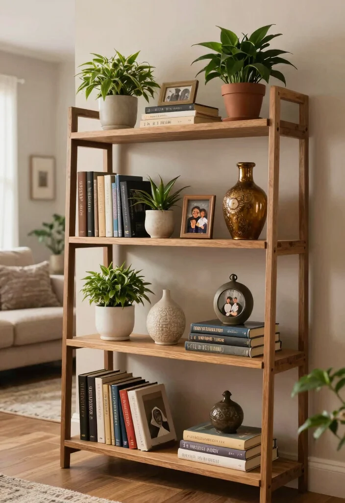 12 Family Room Wall Decor Ideas for Cozy Homes 8. Shelves with Decorative Accessories 0