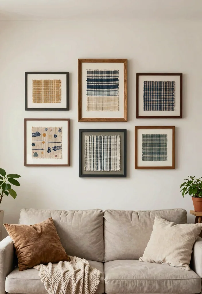 12 Family Room Wall Decor Ideas for Cozy Homes 9. Framed Fabric Swatches or Textiles 0