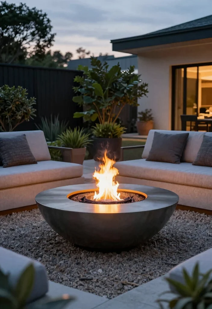 12 Fire Pit Ideas for Backyard Landscapes with Natural Flow 2. Modern Steel Fire Bowl 0
