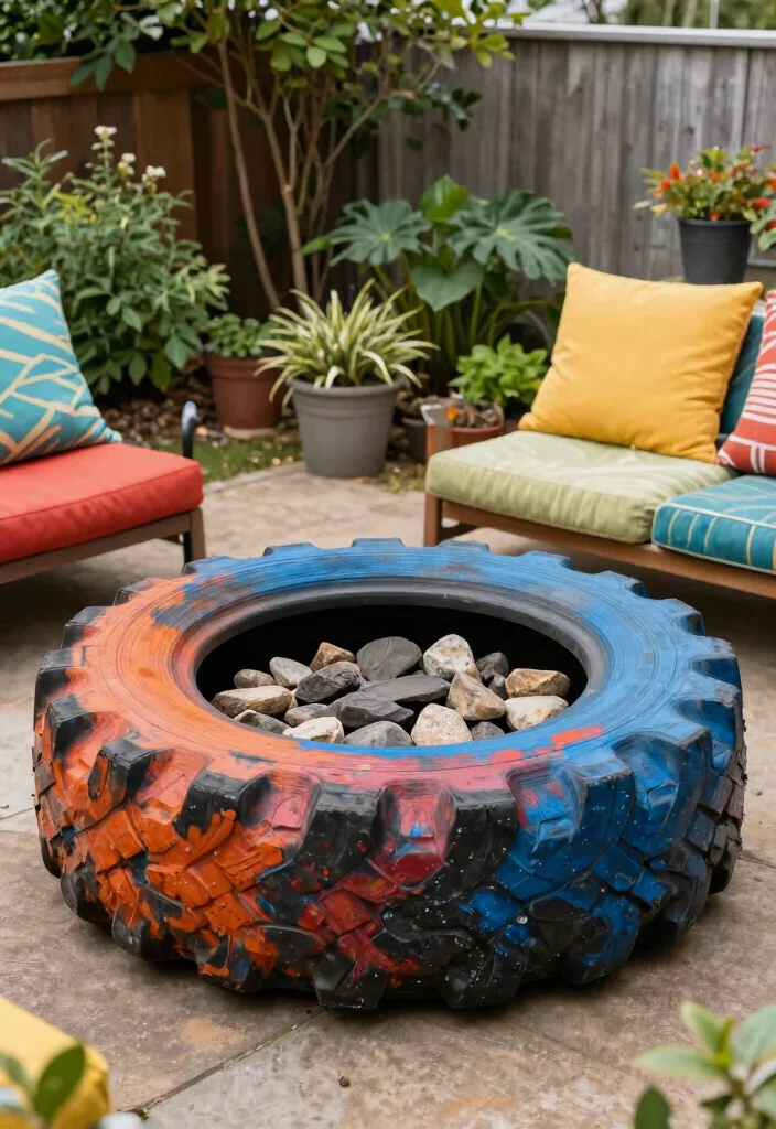 12 Fire Pit Ideas for Backyard Landscapes with Natural Flow 8. Upcycled Tire Fire Pit 0