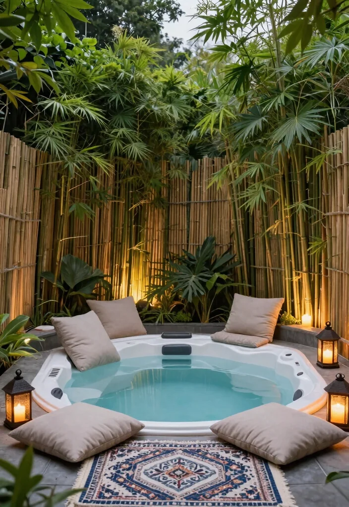 12 Hot Tub Backyard Patio Ideas for a Spa Like Experience 1 12 Hot Tub Backyard Patio Ideas for a Spa Like Experience 1. Cozy Nook with Privacy Screens 0