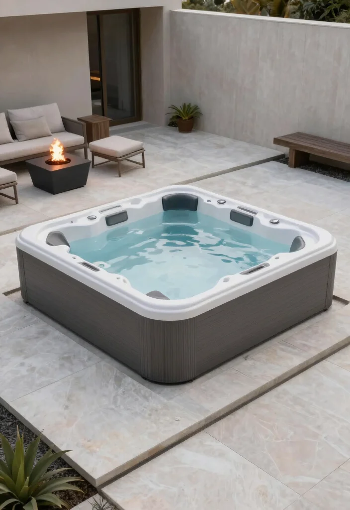 12 Hot Tub Backyard Patio Ideas for a Spa Like Experience 12 12 Hot Tub Backyard Patio Ideas for a Spa Like Experience 2. Modern Minimalist Design 0