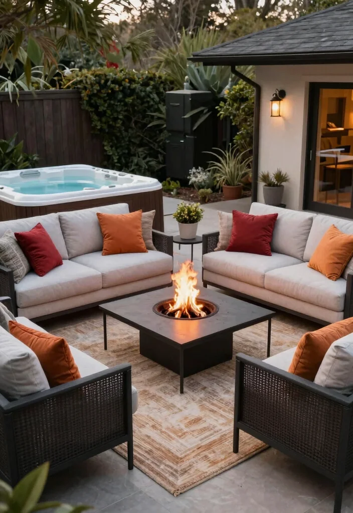 12 Hot Tub Backyard Patio Ideas for a Spa Like Experience 27 12 Hot Tub Backyard Patio Ideas for a Spa Like Experience 7. Outdoor Living Room Vibe 0