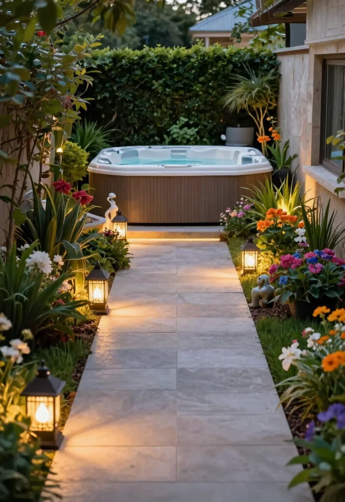 12 Hot Tub Backyard Patio Ideas for a Spa Like Experience 38 12 Hot Tub Backyard Patio Ideas for a Spa Like Experience 8. Garden Pathway Escape 0