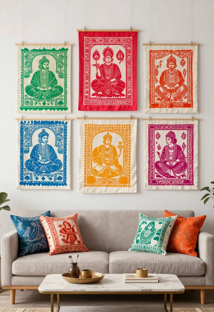 12 Indian Living Room Wall Decor Ideas with Cultural Style 5. Block Print Wall Panels 0