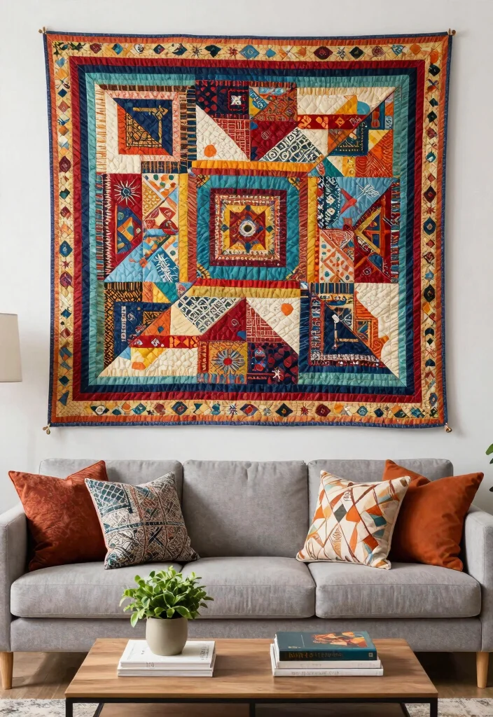12 Indian Living Room Wall Decor Ideas with Cultural Style 6. Quilts and Throws Display 0