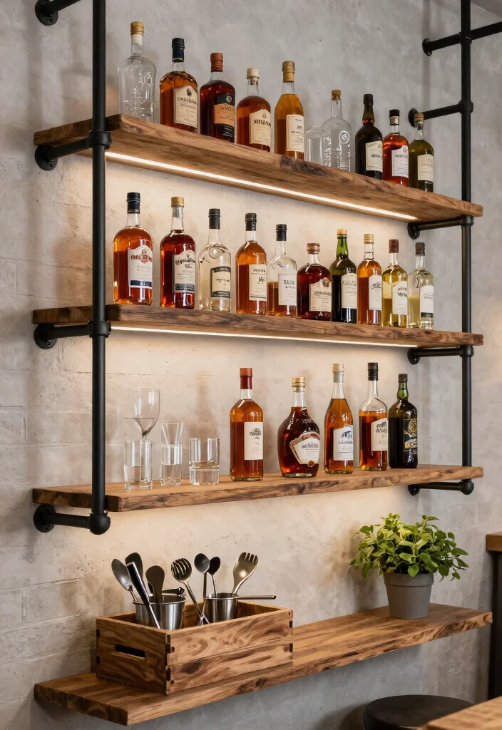 12 Simple Basement Bar Ideas for Casual Entertaining 12 12 Simple Basement Bar Ideas for Casual Entertaining 2. Industrial Pipe Shelving 0