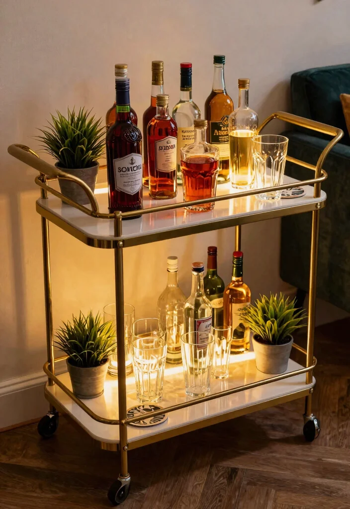 12 Simple Basement Bar Ideas for Casual Entertaining 16 12 Simple Basement Bar Ideas for Casual Entertaining 6. Bar Cart on Wheels 0