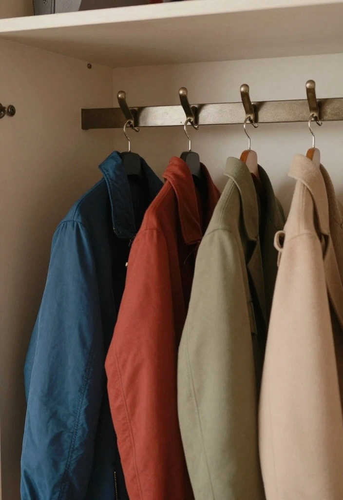 12 Small Closet Organization Ideas That Save Space 11. Stylish Hooks for Outerwear 0