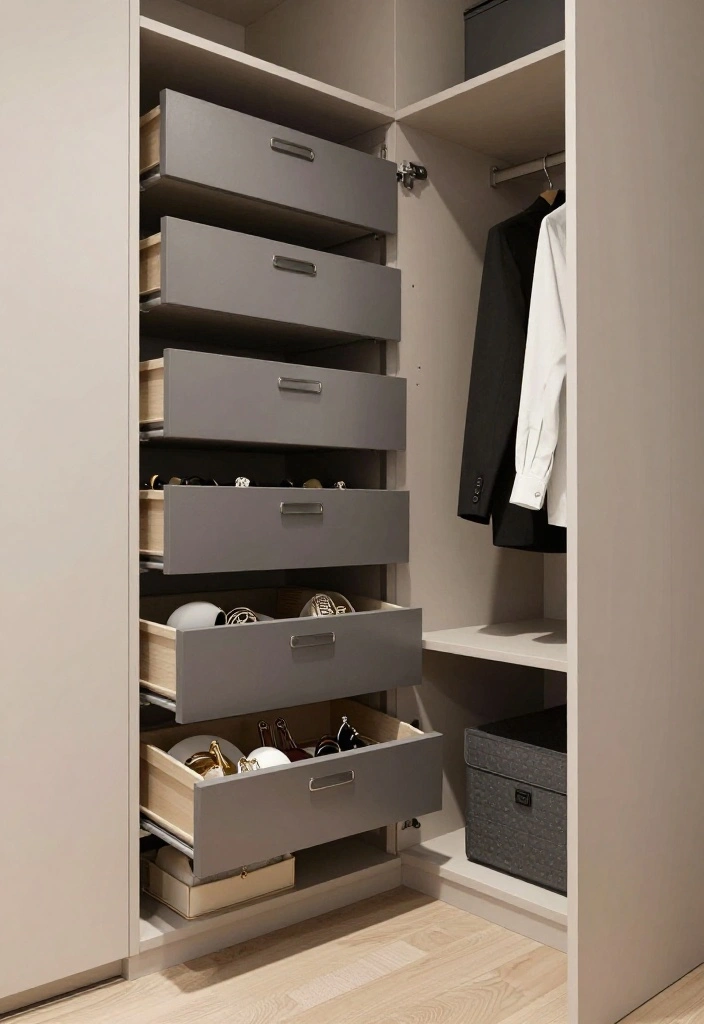 12 Small Closet Organization Ideas That Save Space 12. Vertical Drawers for Small Items 0