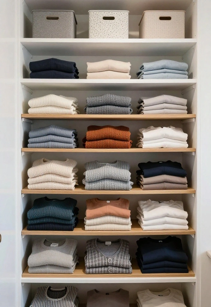 12 Small Closet Organization Ideas That Save Space 2. Shelf Dividers for Neat Stacks 0