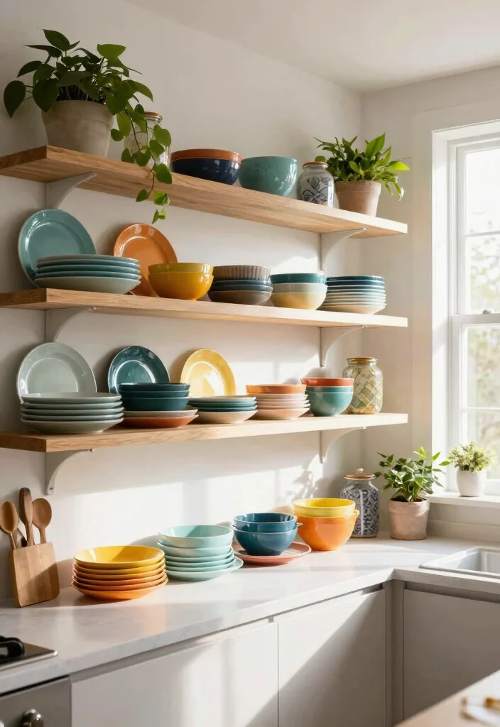 12 Small Kitchen Wall Decor Ideas That Do Not Clutter 7. Open Shelving with Stylish Dishware 0