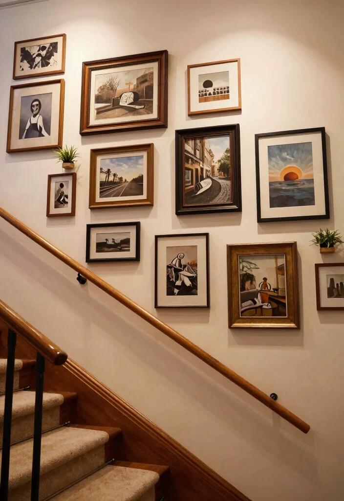 12 Staircase Wall Decor Ideas That Use Vertical Space 1. Gallery Wall Extravaganza 0