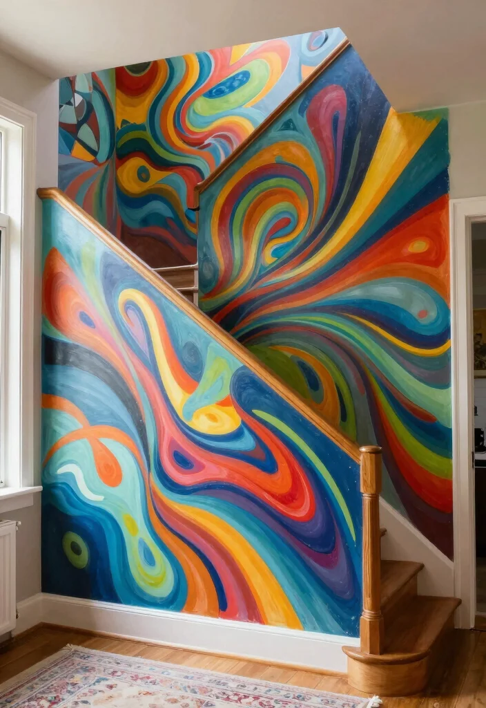 12 Staircase Wall Decor Ideas That Use Vertical Space 2. Statement Making Mural 0