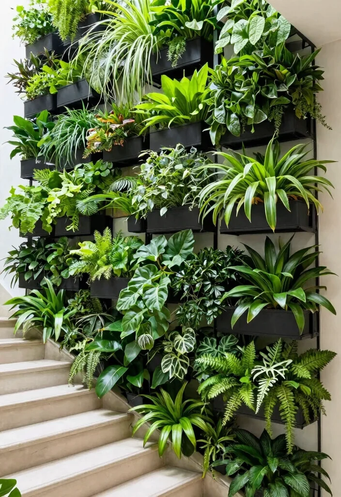 12 Staircase Wall Decor Ideas That Use Vertical Space 6. Vertical Garden Delight 0