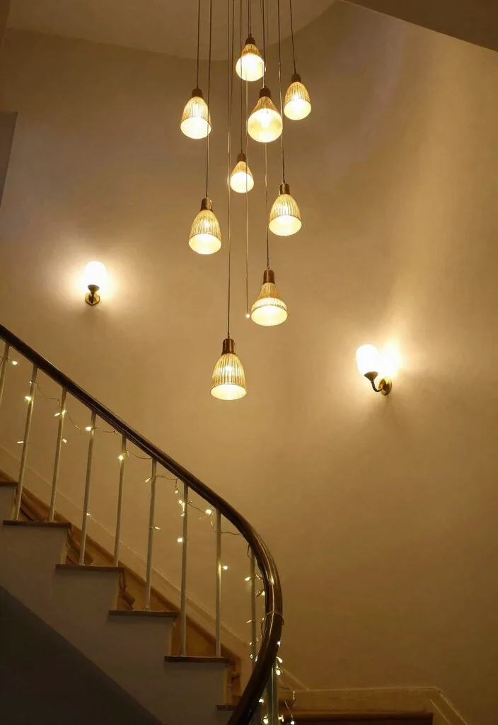 12 Staircase Wall Decor Ideas That Use Vertical Space 9. Creative Lighting Fixtures 0