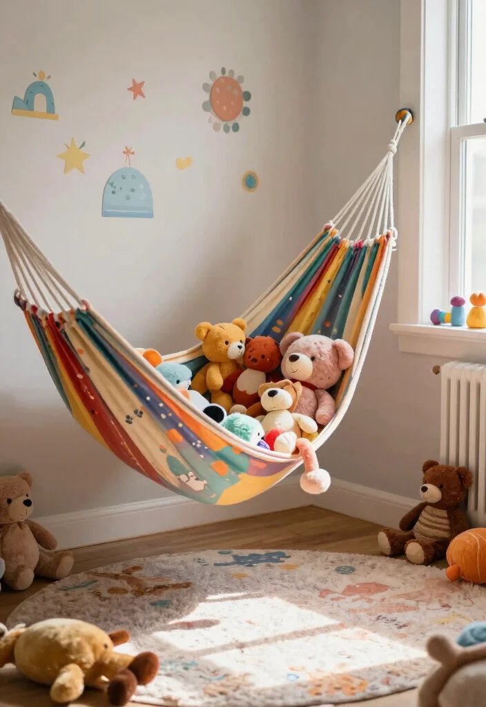 12 Stuffed Animal Storage Organization Ideas for Kids 1. Hanging Hammock for Stuffed Animals 0
