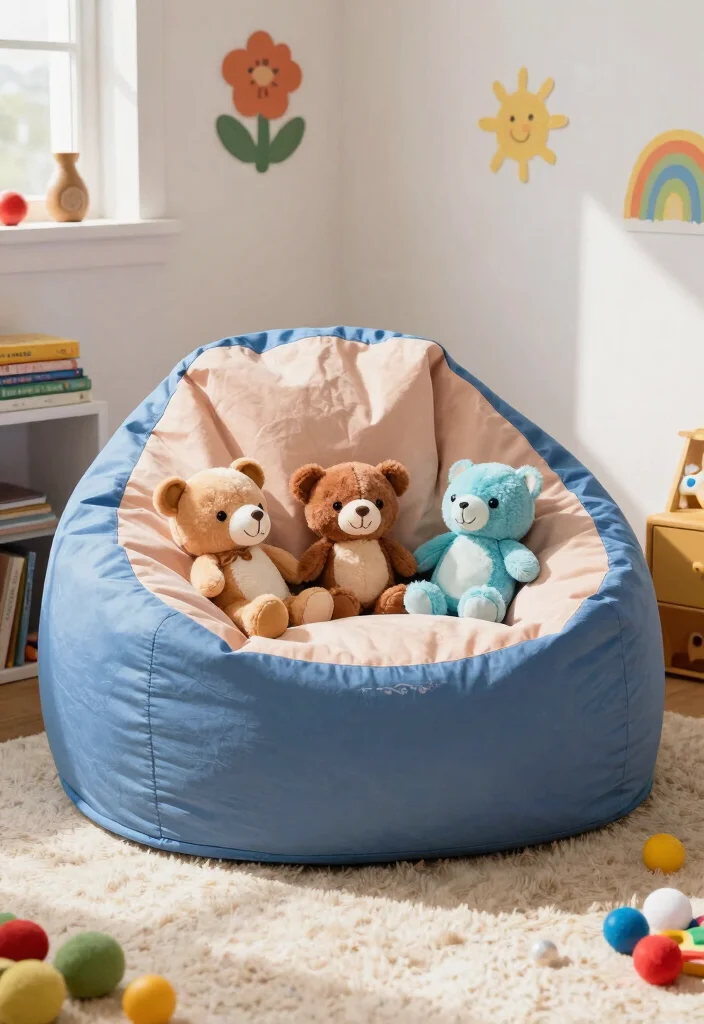 12 Stuffed Animal Storage Organization Ideas for Kids 5. Stuffed Animal Bean Bag Chairs 0