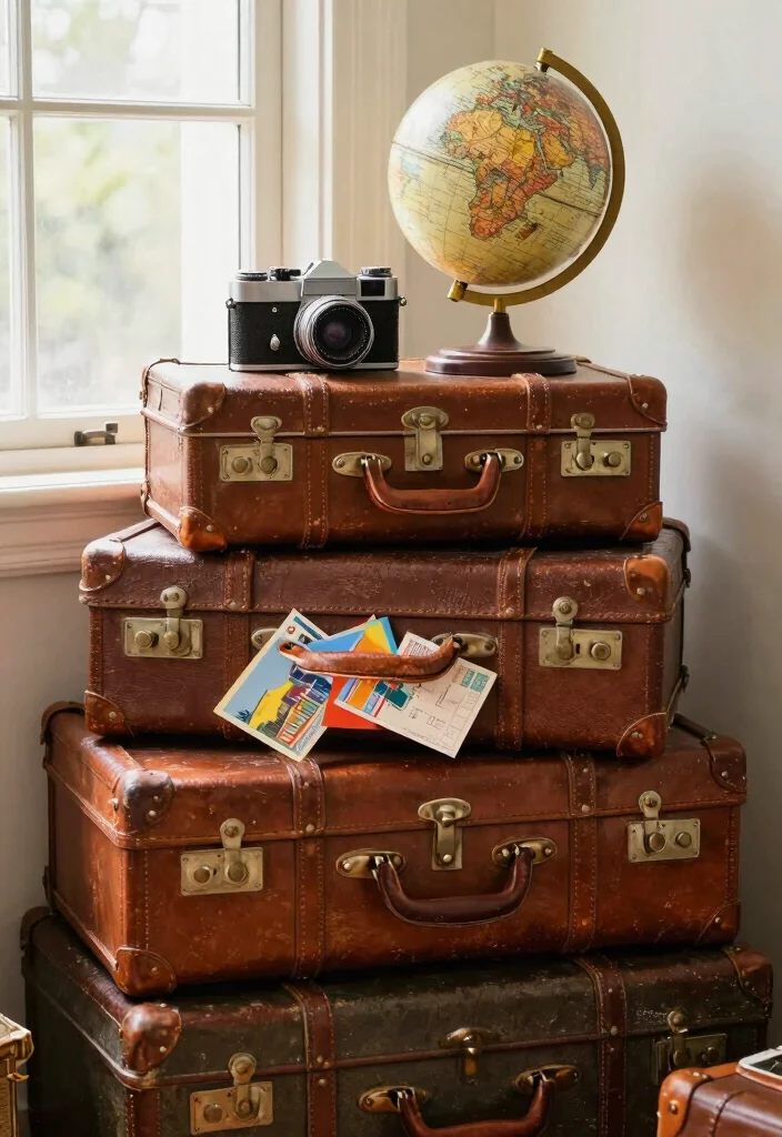 12 Travel Wall Decor Ideas to Display Memories 23 12 Travel Wall Decor Ideas to Display Memories 3. Vintage Suitcase Display 0