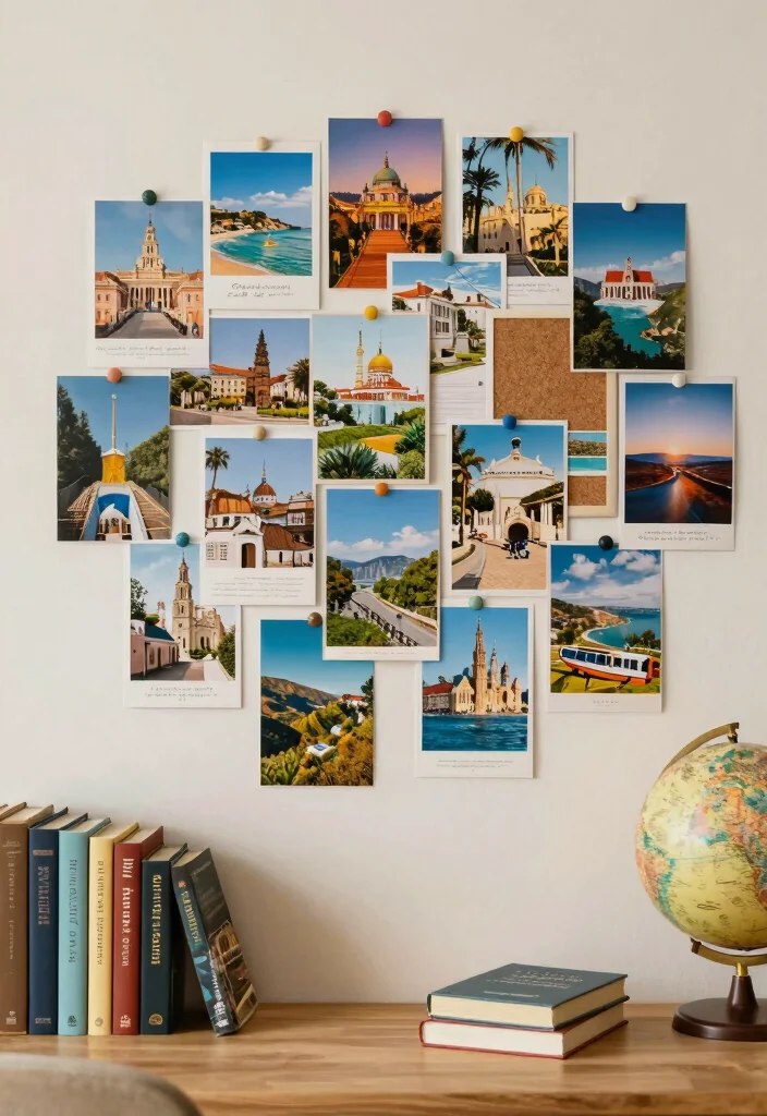 12 Travel Wall Decor Ideas to Display Memories 34 12 Travel Wall Decor Ideas to Display Memories 4. Postcard Collage 0