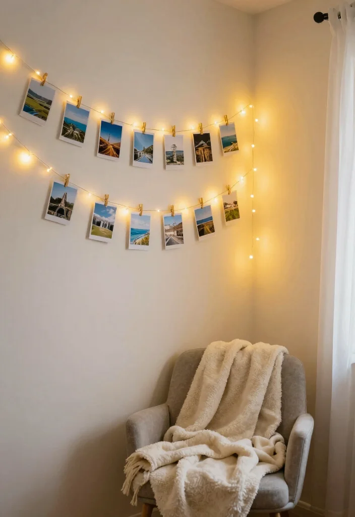 12 Travel Wall Decor Ideas to Display Memories 48 12 Travel Wall Decor Ideas to Display Memories 8. String Lights with Travel Photos 0