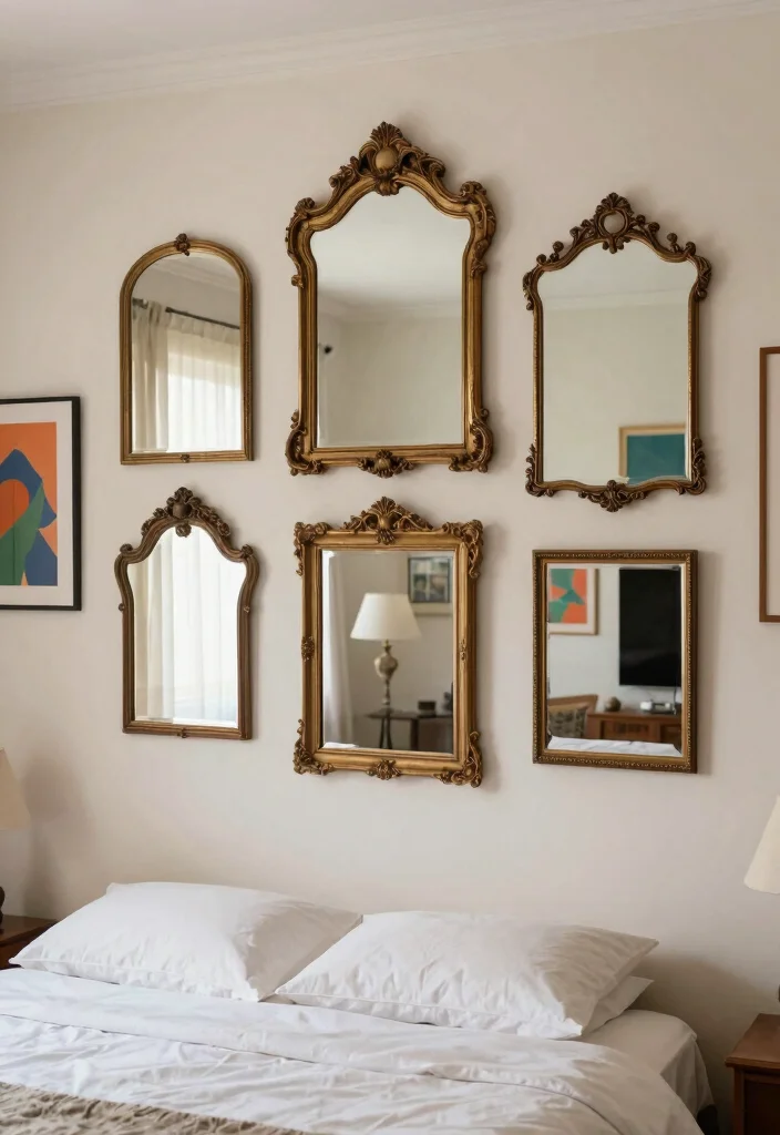 12 Vintage Inspired Bedroom Mirror Wall Decor Ideas to Brighten the Space 12. Vintage Mirrors as Practical Wall Art 0