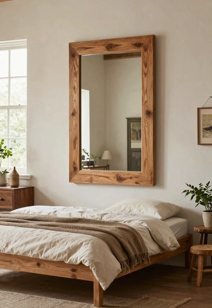 12 Vintage Inspired Bedroom Mirror Wall Decor Ideas to Brighten the Space 6. Rustic Wooden Mirrors for a Cozy Feel 0