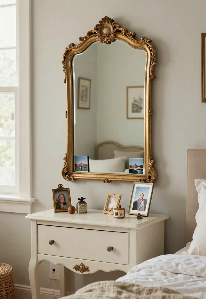 12 Vintage Inspired Bedroom Mirror Wall Decor Ideas to Brighten the Space 8. Vintage Framed Mirrors with Personal Touches 0