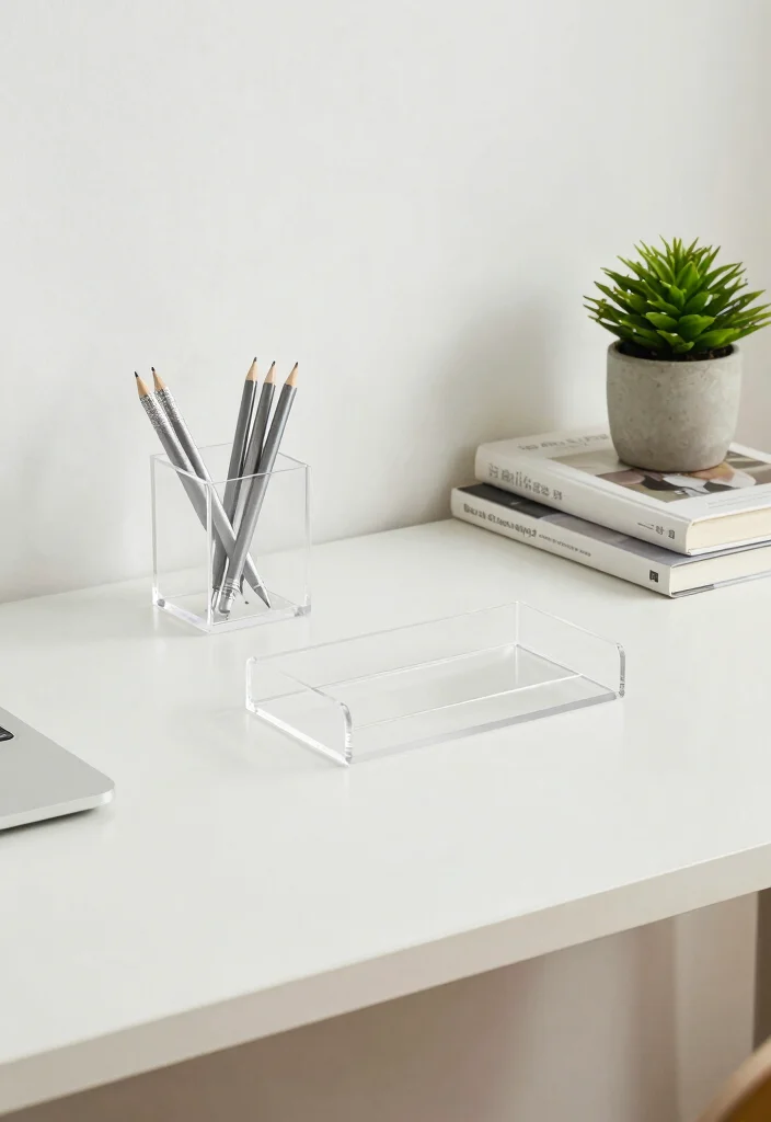12 Work Desk Organization Ideas for Productivity 4. Go for Clear Desk Accessories 0