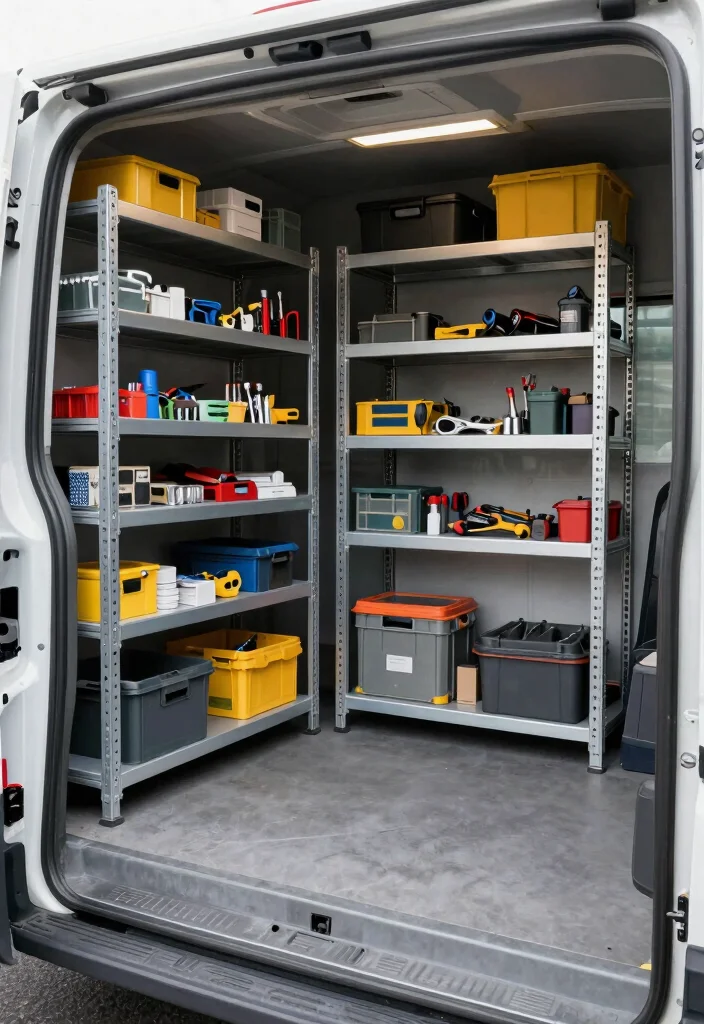 12 Work Van Organization Ideas for Efficiency on the Job 1. Adjustable Shelving Units 0