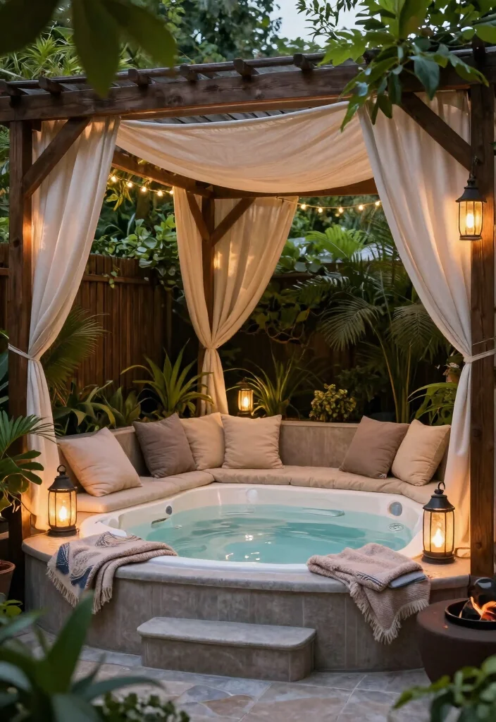 14 Backyard Jacuzzi Patio Ideas for Luxury at Home 1. Cozy Corner Retreat 0