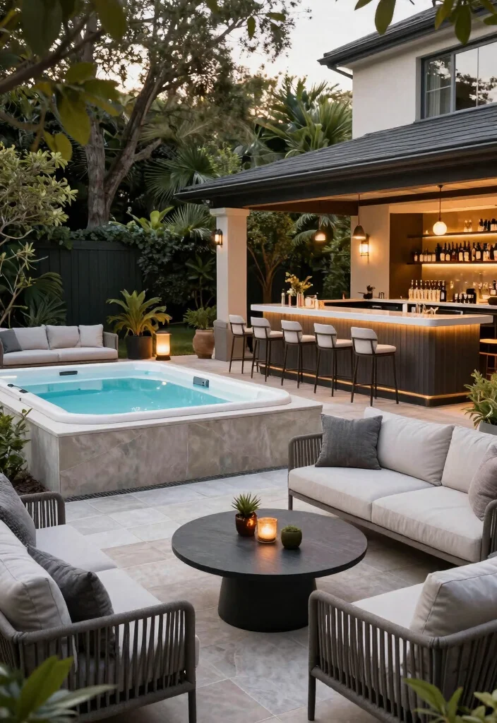 14 Backyard Jacuzzi Patio Ideas for Luxury at Home 10. Elegant Entertaining Space 0