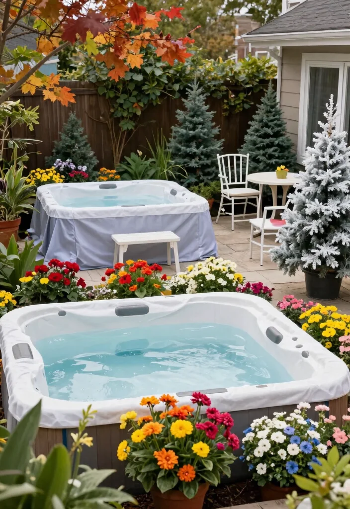 14 Backyard Jacuzzi Patio Ideas for Luxury at Home 12. Seasonal Showcase 0