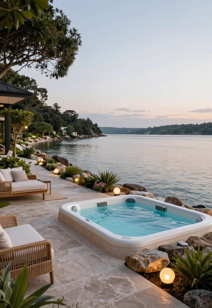 14 Backyard Jacuzzi Patio Ideas for Luxury at Home 14. Waterfront Escape 0