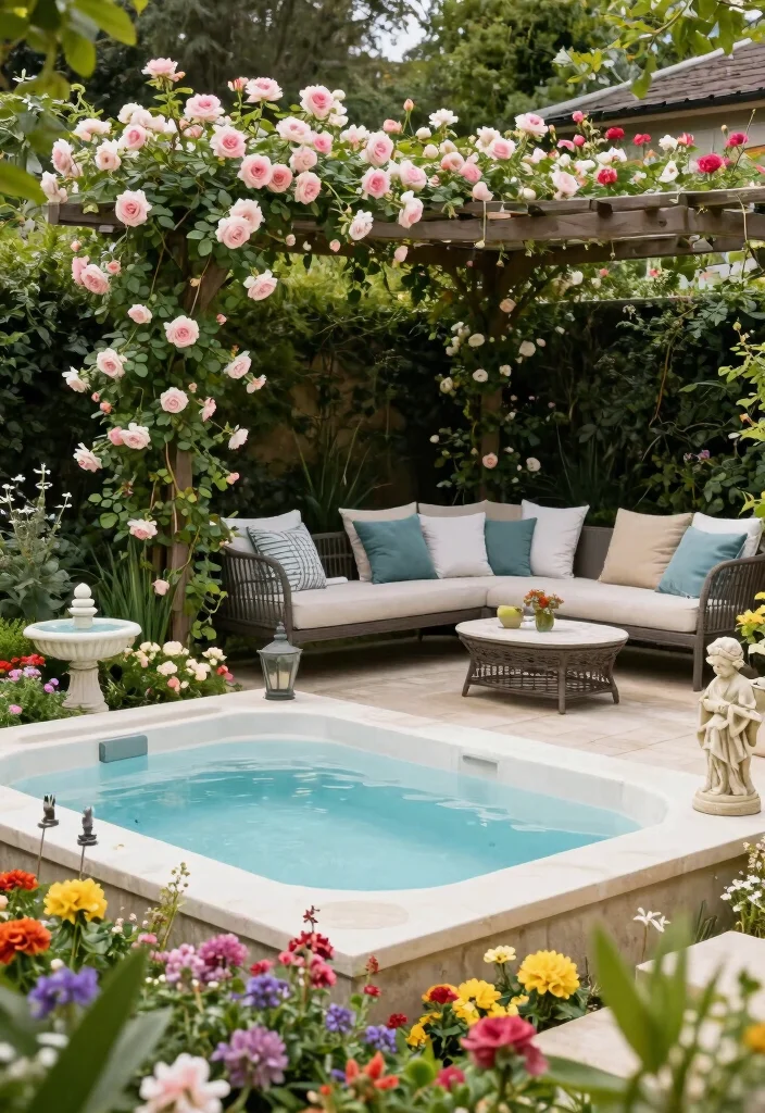 14 Backyard Jacuzzi Patio Ideas for Luxury at Home 5. Elegant Garden Escape 0