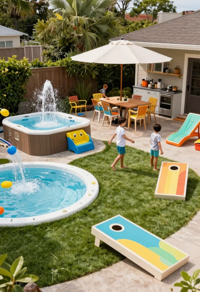 14 Backyard Jacuzzi Patio Ideas for Luxury at Home 7. Family Friendly Fun Zone 0