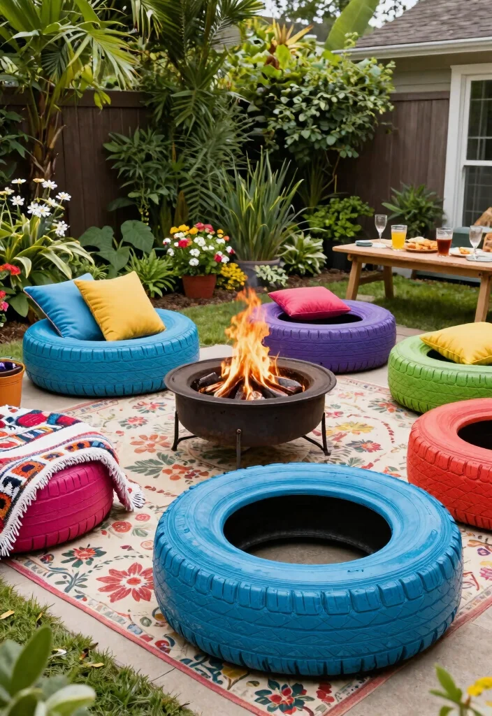 14 Backyard Seating Ideas for Comfortable Outdoor Entertaining 2. Upcycled Tire Seats 0