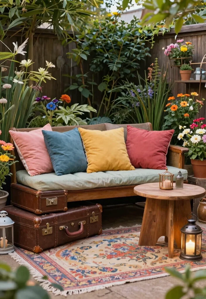 14 Backyard Seating Ideas for Comfortable Outdoor Entertaining 9. Vintage Suitcase Seating 0