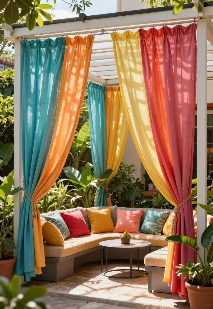 14 Backyard Shade Ideas to Stay Cool and Comfortable 12. Colorful Outdoor Curtains 0
